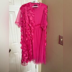 Vibrant Pink Sheer Dress with Circular Accents